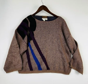 Vintage Dolcezza Women Oversized Crop Sweater L Brown Italian Wool Mohair Luxury - Picture 1 of 16