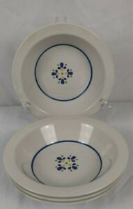 Avon Fresh Flowers Rimmed 7 1/8" Cereal Bowl Abstract Blue/Yellow Lot Of 4