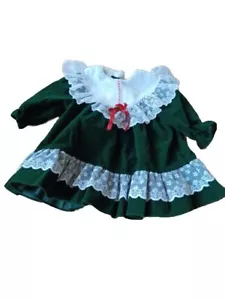VINTAGE BABY Girls GREEN VELVET DRESS RUFFLE PARTY 24 M USA Vintage Christmas - Picture 1 of 7