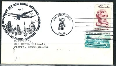US Year of 1959 San Francisco to Baltimore First Jet service Cover, (used). - Image 1 of 2