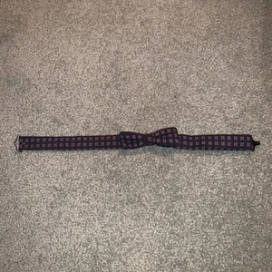 Vintage Small Black W Red & Yellow Squares Silk Pre-Tied Bow Tie Adjustable EUC - Picture 1 of 5