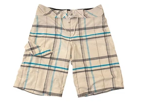 Mossimo Supply Co Board Shorts Mens 32 Plaid White Mesh Lined Pocket Swimsuit - Picture 1 of 13