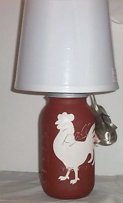 Mason Jar Country Red Rooster Lamp Off White Shade Farm Half Gallon Light  Decor - Image 1 of 2
