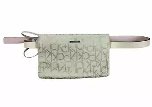 NEW Calvin Klein Logo Graphic Zip Top Belt Bag clutch purse wristlet Ivory Large - Picture 1 of 8
