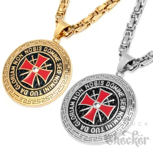 XL Templer-Medaillon Tempelritter rotes Kreuz Kreuzfahrer Edelstahl Halskette - Bild 1 von 7