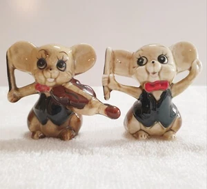 Mouse Ornaments Conductor & Violin Player Ceramic Novelty Figurines Vintage 60s - Picture 1 of 24