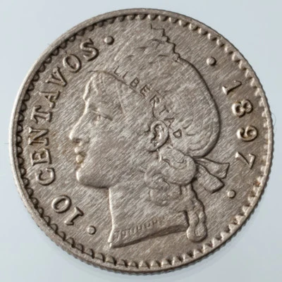 Moneda de plata de 10 centavos República Dominicana 1897-P en estado como nuevo KM #13 Foto 1 de 4