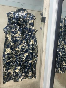Vintage Bill Blass Womens Linen Blend Button Down Midi Dress Blue Xl Earthy - Picture 1 of 10