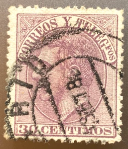 Spain 30 Centimos 1882 Lilac Po Alfonso XII. Stamp. Antique Spanish Stamps. - Picture 1 of 2