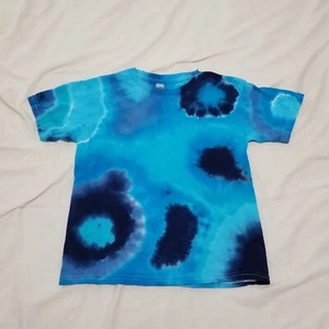 Handmade Tie Dye Aqua Turquoise Navy Blue Geode Kid's T-Shirt Youth Size Small S - Picture 1 of 4