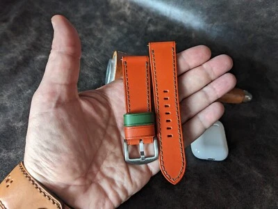 手工制作真皮表带/26 毫米 24 毫米 22 毫米 20 毫米 18 毫米/橙色表带 — 第 1/4 张图片