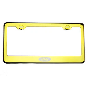 Gold Chrome License Plate Frame T304 Stainless Steel Laser Engraved Ford Logo - Picture 1 of 11
