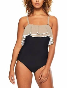 Traje de baño Coco Reef Contours ágata con volantes banda de una pieza negro 8/32 - Imagen 1 de 7