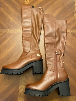 Botas GB Re-Volve Chunky Lug Block sola acima do joelho marrom tamanho 9x - Imagem 1 de 4