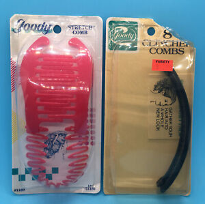 Vintage 1989 Goody Red Hair Stretch Comb + 1987 Goody Black Clincher Comb Duo