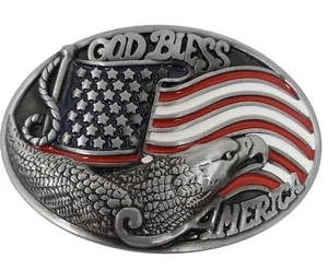 God Bless America Belt Buckle Eagle Flag Patriotic Design Metal Oval #M-14 - Picture 1 of 5