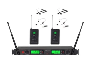 2x100 Channal UHF Wireless Lapel Headset Lavalier Microphone Mic System 22L - Imagen 1 de 3