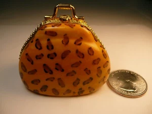 Vintage Small Hinged Purse Porcelain & Brass Pill Box,Trinket Stash Box Rare! - Picture 1 of 10