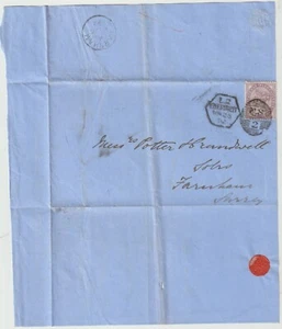 1892 LONDON FLEET STREET L 2 TASSA ESAGONALE TARDIVA 1d LILLA FS/2 INVOLUCRO A FARNHAM - Foto 1 di 3