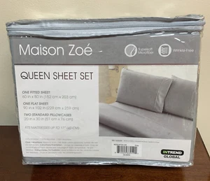 New Sealed - Maison Zoe Wrinkle Free Queen Soft Microfiber Sheet Set Gray Grey - Picture 1 of 4