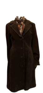 B Lucid Brown Suede Leather Patchwork Trench Coat Trendy Long Sz L Faux Fur - Bild 1 von 7