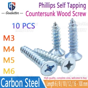 Phillips Countersunk Self Tapping Screws Carbon Steel Tapper Wood Screws M3 - M6 - Picture 1 of 6
