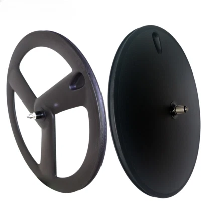 700c Carbon Road Bike Wheels 3 Spokes Wheel Disc Wheel Clincher Tubular Wheelset - Image 1 of 4