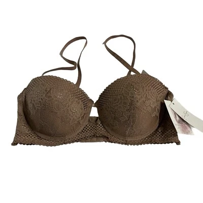 Jessica Simpson 胸罩女式 36C 米色花边钩针编织钢圈薄衬垫 — 第 1/4 张图片