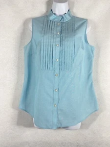 Talbots Top Women’s 12 Blue Pleated Wrinkle Resistant Button Up Sleeveless NWT - Picture 1 of 10