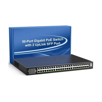 48-Port Gigabit PoE Switch Unmanaged with 2X 1000Mbps Uplink SFP Port, VIMIN ... - Image 1 of 4