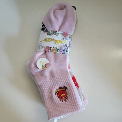 Paquete de 5 calcetines Ed Hardy para mujer con logotipo de media tripulación talla 4-10 moda artística Foto 1 de 4