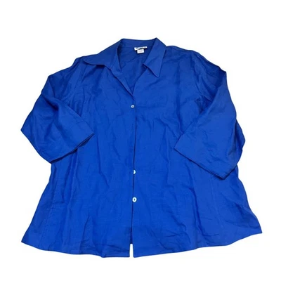 Blusa David N Mujer Lino Top 1X Azul Real Manga 3/4 Botón Delantero Foto 1 de 4