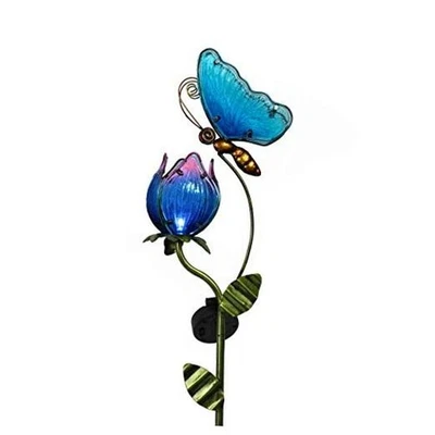  Decoraciones de patio de flores al aire libre, 42"" azul vidrio mariposa solar exterior  Foto 1 de 4