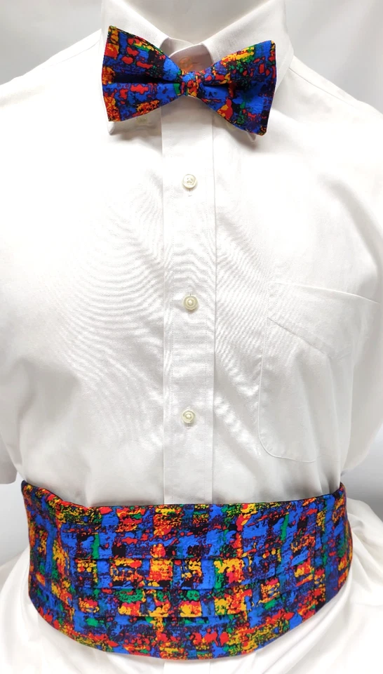 Faja y pajarita Neiman Marcus formal de seda multicolor con caja graduación boda Foto 1 de 4