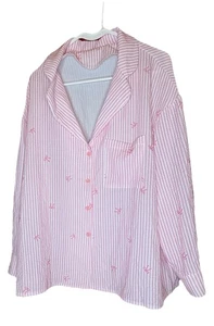Pyjama-Oberteil Damen rosa und weiß Searsucker mit rosa Schleifen, EUC, 2XL, CB#76 - Bild 1 von 5