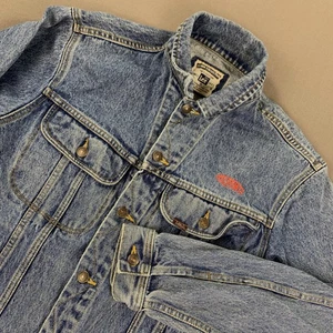 VTG Lee Jacket Mens MD Blue Denim Trucker DuPont Logo Cotton 00s Y2K Washed Fade - Picture 1 of 16