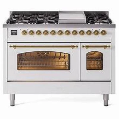 Ilve Nostalgie II Collection UP48FNMPWHG 48 Inch Freestanding Dual Fuel Range - Image 1 of 4