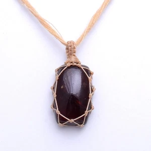 Gentle Guardian~ Handmade Natural Hessonite Garnet Gems Macrame Crystal Pendant - Picture 1 of 13