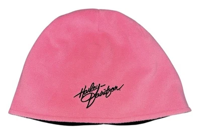 Harley Davidson Pink Black Fleece Reversible Lightweight Beanie Hat - Image 1 of 4