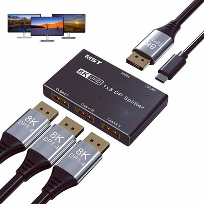 DisplayPort 1.4 Splitter 1-in-3-out Switch 8K 30Hz 4K 144Hz DP Verteiler - Bild 1 von 4