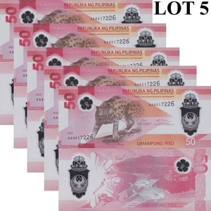 Philippines 50 Piso 2025 P New Polymer UNC AA Prefix 1/20 Bundle LOT 5 pcs - Picture 1 of 4