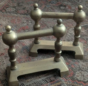 Vintage Brass Andirons Fireplace Log Holder Cast Iron Fire Dog Set Antique Art - Picture 1 of 21