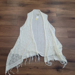 Elfenbein Häkel offene Strickjacke Pullover Damen 2X Live And Let Live Boho Fransen - Bild 1 von 13