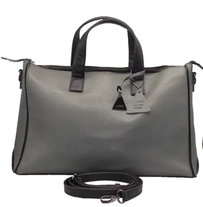 New Large Mid Grey & Black Leather L.CREDI Tote Bag With Shoulder Strap RRP £110 - Picture 1 of 8