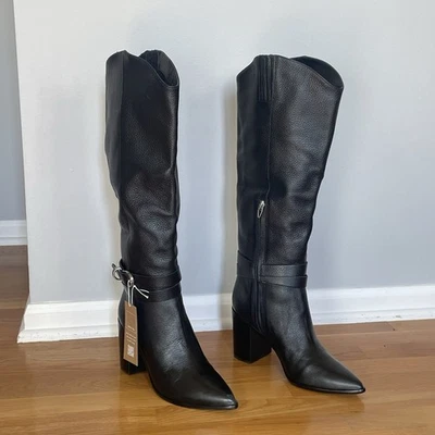 Dolce Vita Tyrone Black Leather Knee Boots Block Heel Pointed Toe Size 9 NWT - Image 1 of 4