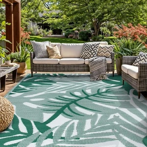 Rugshop Green Outdoor Rugs Tropical Leaf Reversible Recycled Plastic Patio Rugs - Picture 1 of 32
