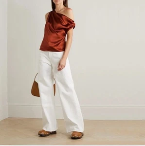 NWT! (6) Reformation Annika Off-The-Shoulder Draped Silk-Charmeuse Top in Oxide - Picture 1 of 13