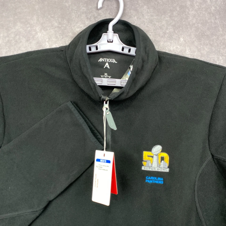 NUEVO CON ETIQUETAS Antigua Superbowl 50 Carolina Panthers Sudadera Polar 1/4 Cremallera Para Hombres XL Foto 1 de 4