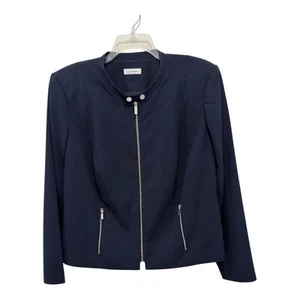 Calvin Klein Jacket Womens XL Blue Full Zip Pockets Lined Nautical Preppy - Picture 1 of 11