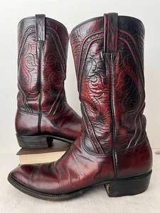 Vintage Lucchese Black Cherry San Antonio Western Cowboy Boots Mens Size 11.5 B - Picture 1 of 23